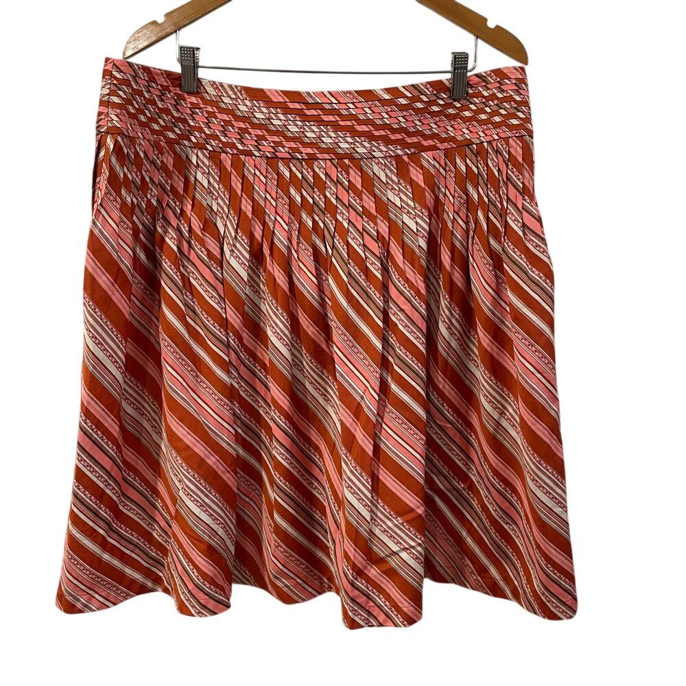 Talbots‎ Striped A-Line Cotton Skirt Geometric Pattern Coral Pink White Size 18